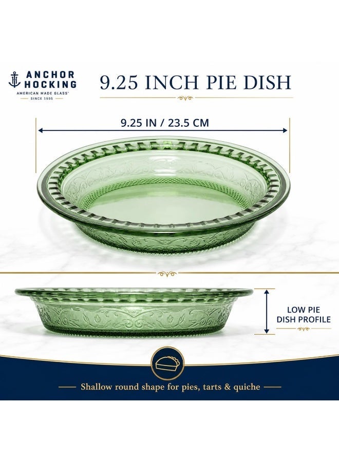 Anchor Hocking Laurel Embossed 9.25-Inch Glass Pie Dish, Round Baking Plate for Pies, Tarts, Quiche and Desserts, Oven, Microwave, Freezer and Dishwasher Safe, Fern Green - Image 5