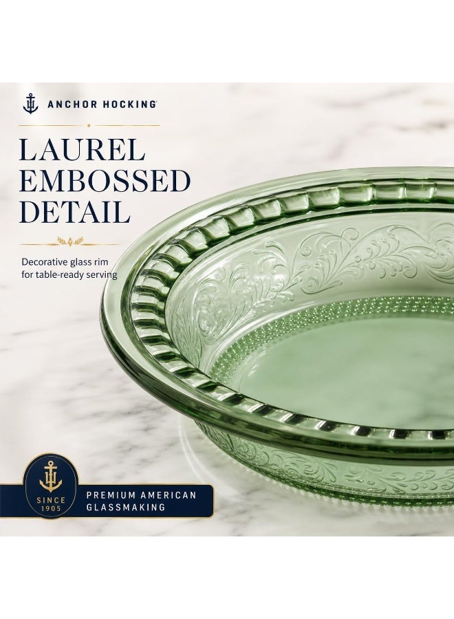 Anchor Hocking Laurel Embossed 9.25-Inch Glass Pie Dish, Round Baking Plate for Pies, Tarts, Quiche and Desserts, Oven, Microwave, Freezer and Dishwasher Safe, Fern Green - Image 4