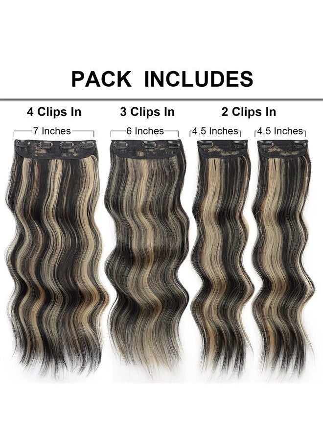 Vigorous - Wavy Hair Extension Black Mix Blonde Long Clip in Hair Extensions Soft Synthetic Hairpieces for Women - Image 1