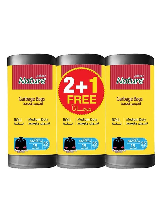 NATURE Garbage Bags Roll 55Gallon 80x110cm 15Pcs Black Pack of 2+1 Free  - Image 1