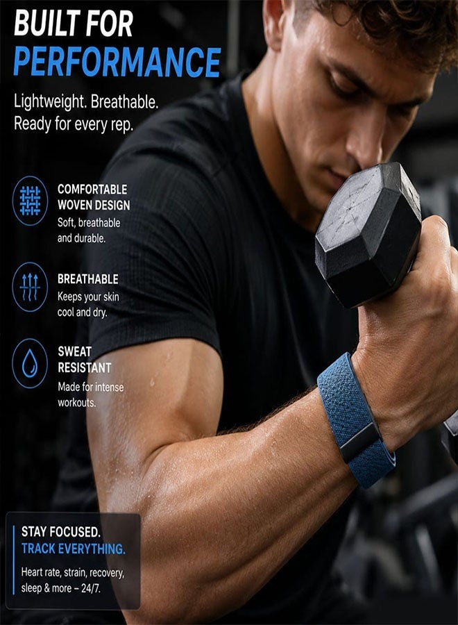CATANES Woven Nylon Strap Compatible with Whoop 5.0 MG, Adjustable Stretch Sport Band Replacement with Secure Quick-Clip Hardware, Breathable Athletic Wristband for Men and Women - Muted Blue with Black Holder - Image 4