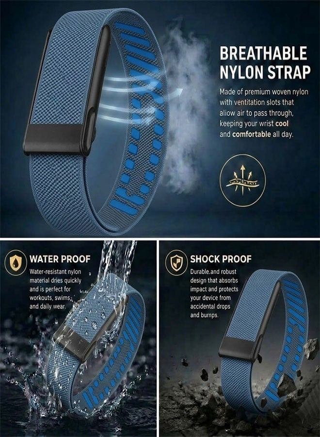 CATANES Woven Nylon Strap Compatible with Whoop 5.0 MG, Adjustable Stretch Sport Band Replacement with Secure Quick-Clip Hardware, Breathable Athletic Wristband for Men and Women - Muted Blue with Black Holder - Image 3