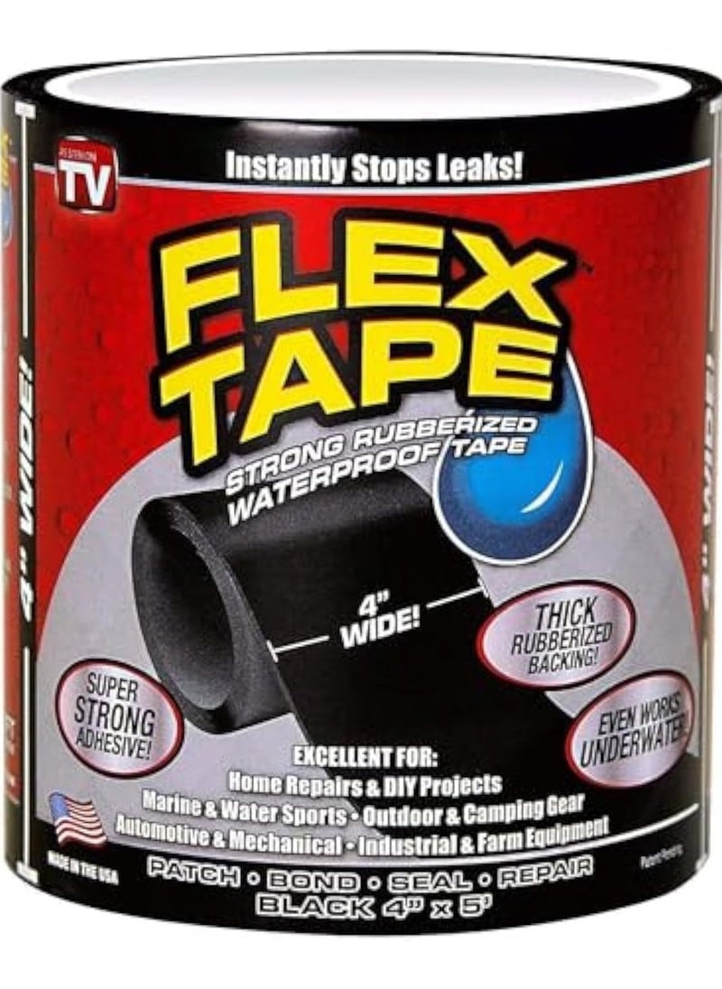 FLEX TAPE Strong Rubberized Waterproof Tape 4" x 5' Black 