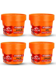 LILIUM Vitamin C Facial Kit, 400G, 4 Step Deep Cleansing Hydrates & Brightens, Nourishing, Extra Glow, Oily & Dry Skin, Women & Men, All Skin Type Paraben & Sulfate Free, Pack Of 4  - Image 1