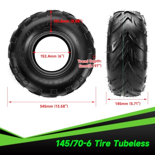 XIKOBY 145/70-6 145-70-6 Tires Tubeless Compatible with Coleman CT100U CC100X Baja Doodle Bug DB30 Mini Bike KT196 Go Kart Motovox MBX10 MBX11 Mega Monster Moto 80cc 105cc Kazuma ATV Quad 4 Wheeler - Image 4