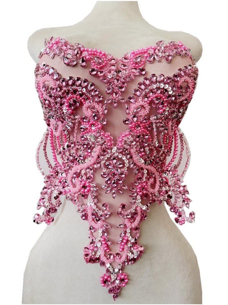 Zbroh دانتيل مزين بالأحجار الكريمة الحمراء والزرقاء والذهبية والخضراء لتطريز الأقمشة مع حبات كريستال لملحقات الملابس الوردية