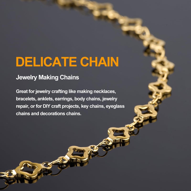 KYUNHOO 4 Meters Hollow Four Leaf Clover Jewelry Chain Roll Gold Plated Stainless Steel Chains for Jewelry Making with Lobster Clasps and Jump Rings - Image 4