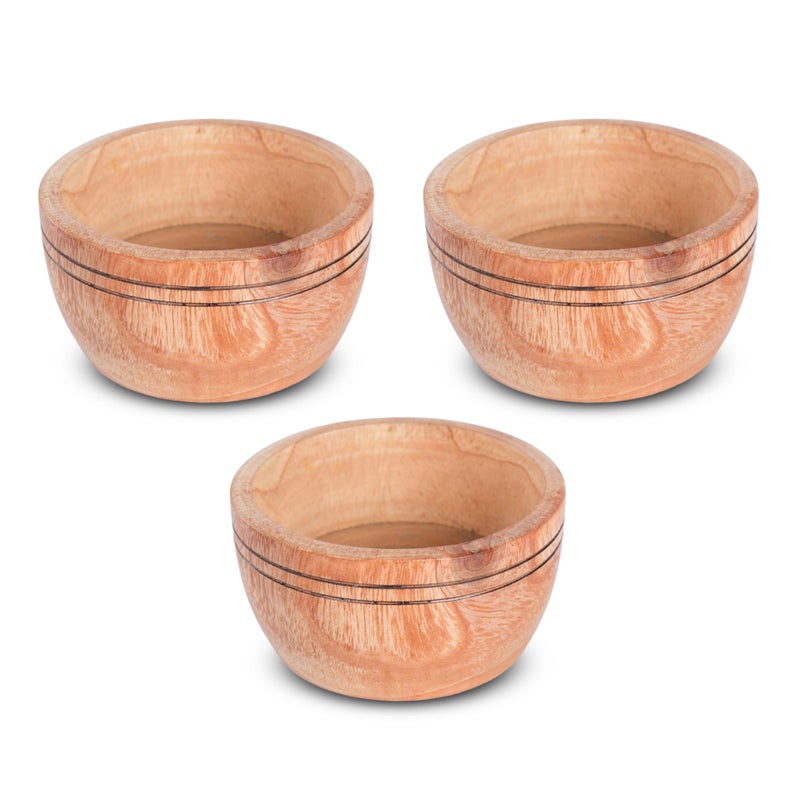RAI COLLECTION Wooden Handicrafted Handmade Bowl Set of 3 for Snacks Wooden Bowls for Kitchen |Round Bowl Wooden Desert Bowl for Serving- Set of 3 - Image 1