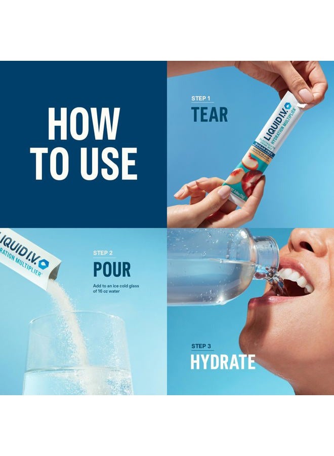 Liquid I.V. ® مضاعف الترطيب خالي من السكر - توت العليق والبطيخ، الليمون والليمون، الخوخ الأبيض، العنب الأخضر | مسحوق مشروب الإلكتروليت | عبوة واحدة (16 حصة) - Image 4