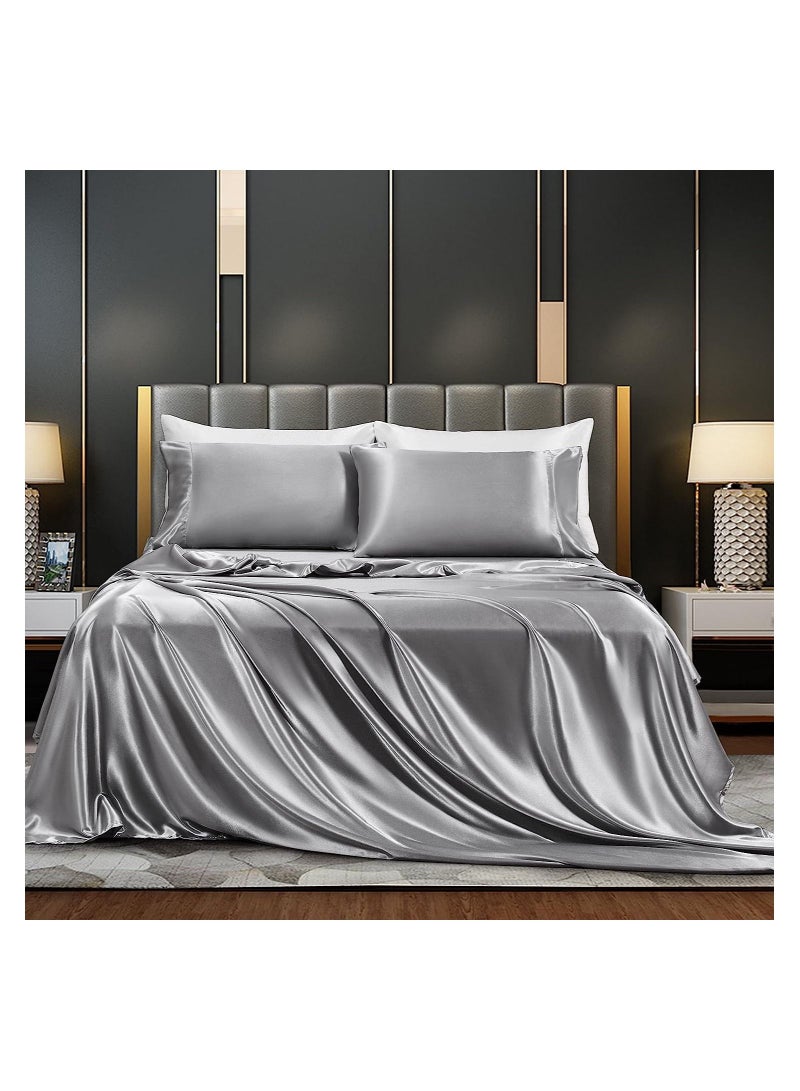 4 Pcs Satin Bed Sheets Pillowcase Sets, King Size Sheets Set  - Image 1