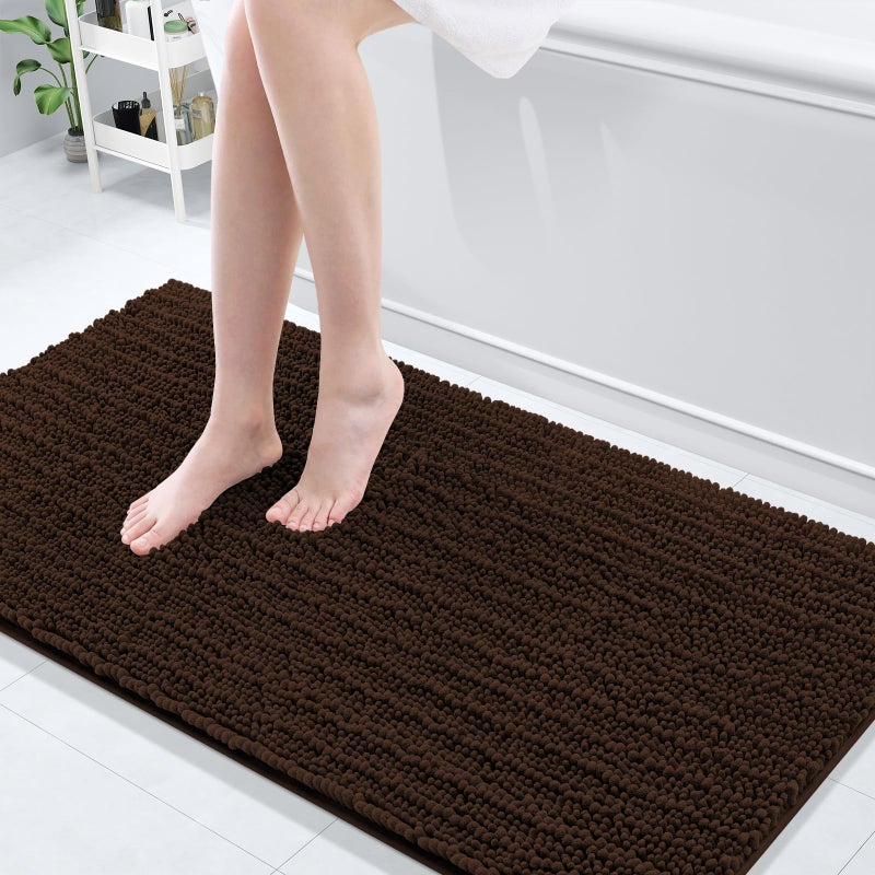 Arotive Luxury Chenille Bathroom Rug Mat Extra Soft Thick Absorbent Shaggy Bath Rugs NonSlip Machine Wash Dry Plush Bath Mats for Bathroom Shower and Tub 60x24 Brown