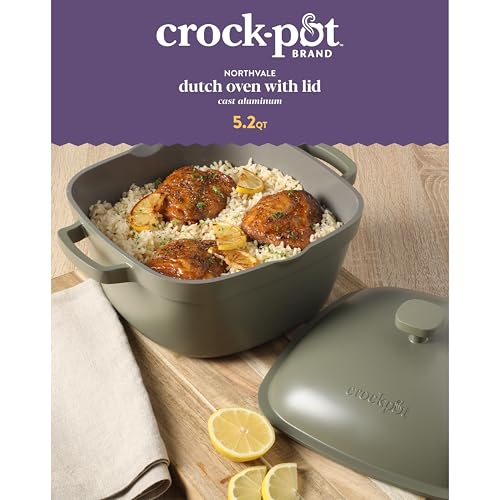 Crock-Pot Northvale Cast Aluminum Lightweight Durable 5.2 Quart Heavy Duty Dutch Oven Pot With Lid, Oven Safe, Dual Handles - Matte Sage Green - Image 2