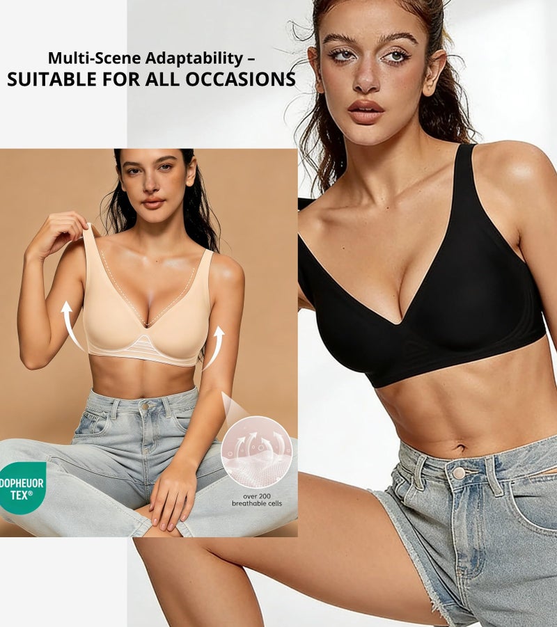 Dopheuor 2026 Women Jelly Seamless Wireless Push Up Bras Deep V No Underwire Supportive Everyday Bra Full Coverage Plunge Bralettes Dark Black - Image 5