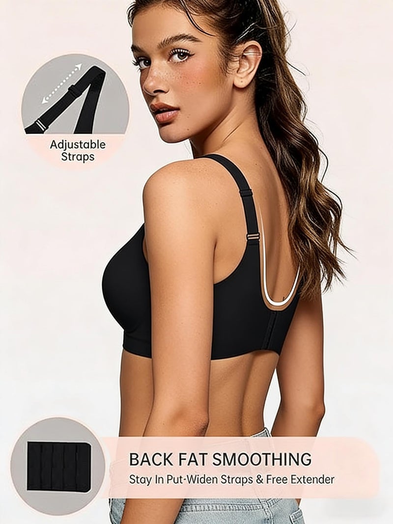 Dopheuor 2026 Women Jelly Seamless Wireless Push Up Bras Deep V No Underwire Supportive Everyday Bra Full Coverage Plunge Bralettes Dark Black - Image 3