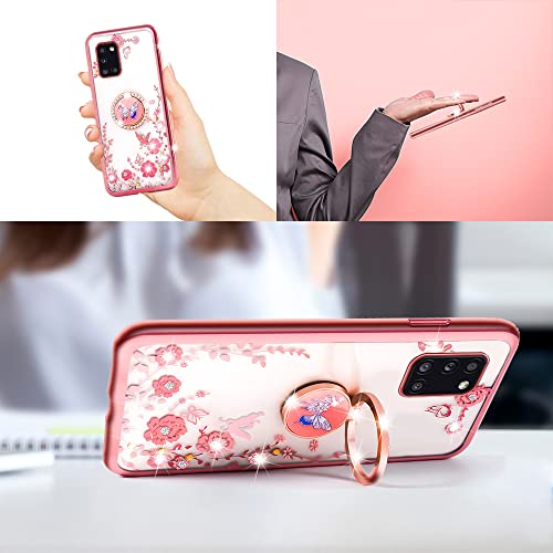 nancheng for Samsung Galaxy A31 Phone Case Cute Soft Silicone Clear Cover for Girls Women with Ring Kickstand Strap Lanyard Shockproof Drop Protection Case for Samsung A31 4G - Rose Butterfly - Image 3