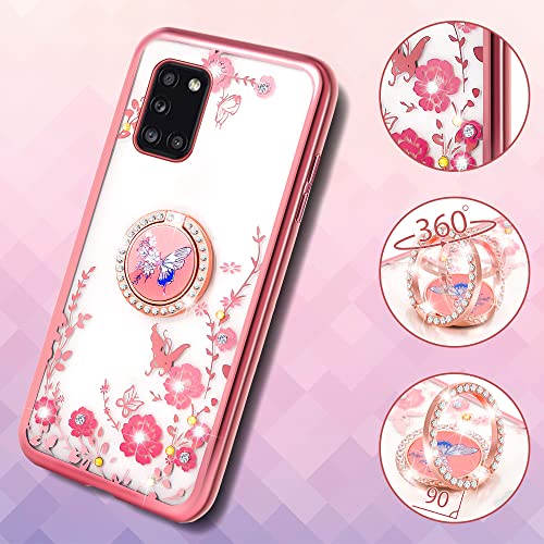 nancheng for Samsung Galaxy A31 Phone Case Cute Soft Silicone Clear Cover for Girls Women with Ring Kickstand Strap Lanyard Shockproof Drop Protection Case for Samsung A31 4G - Rose Butterfly - Image 4