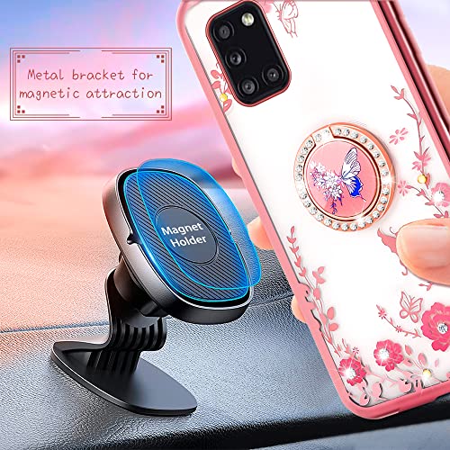 nancheng for Samsung Galaxy A31 Phone Case Cute Soft Silicone Clear Cover for Girls Women with Ring Kickstand Strap Lanyard Shockproof Drop Protection Case for Samsung A31 4G - Rose Butterfly - Image 2