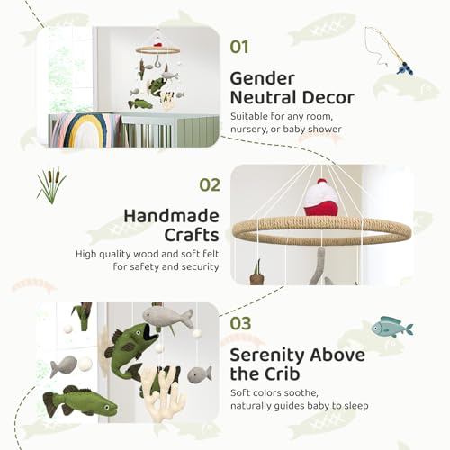 Teeloray Baby Mobile for Crib Fishing Crib Mobile for Boys Handmade Vintage Hunting Nursery Decor for Infant Bedroom Hanging Rustic Lake House Decor Gone Fishing Party Decorations Baby Shower Gift - Image 5