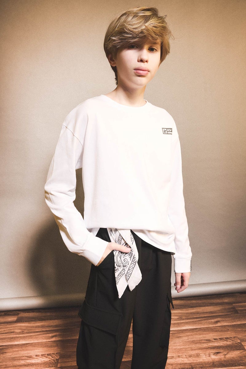 DeFacto White Boy Boy Crew Neck Printed Long Sleeve T-Shirt Casual - Image 1