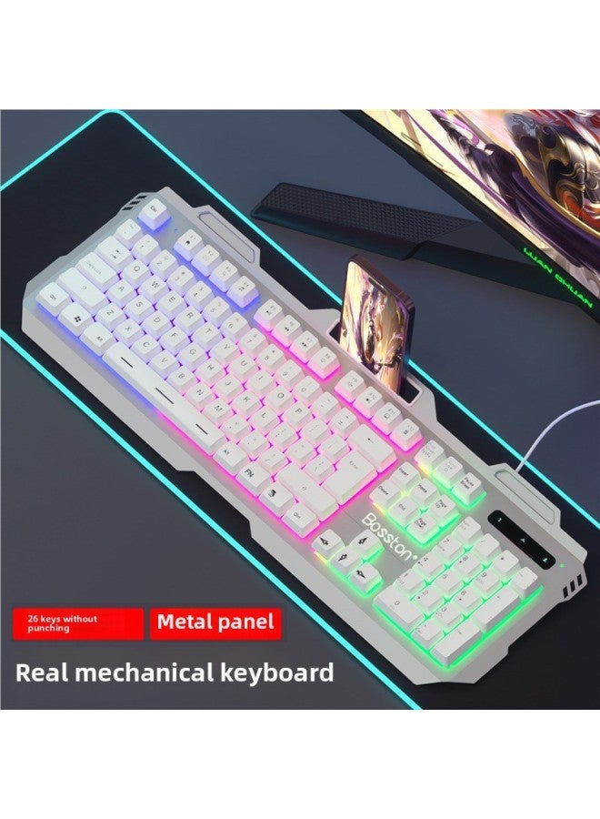 Zhaoyin Keyboard Mouse Suit Mechanical Feel Game Desktop Computer Notebook Office Special Typing Home Cable-Color:Ivory White Golden Metal Middle Board Gap Luminous + Brightness Adjustment