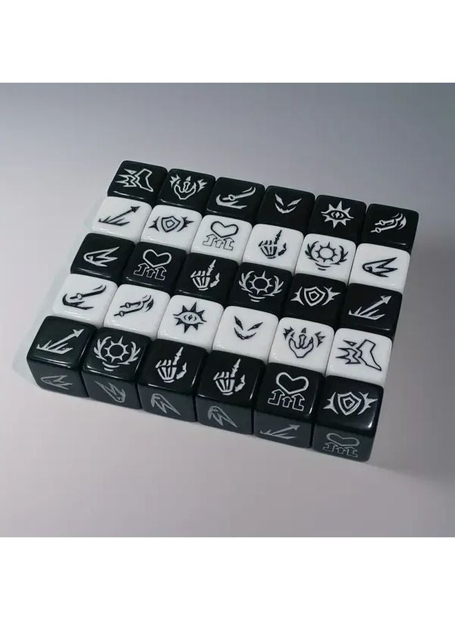 6 قطع من النرد D6 بأنماط كلمات MTG باللونين الأبيض والأسود هدية لحفلات الألعاب - Image 2