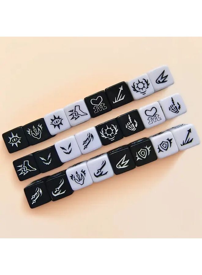 6 قطع من النرد D6 بأنماط كلمات MTG باللونين الأبيض والأسود هدية لحفلات الألعاب - Image 3