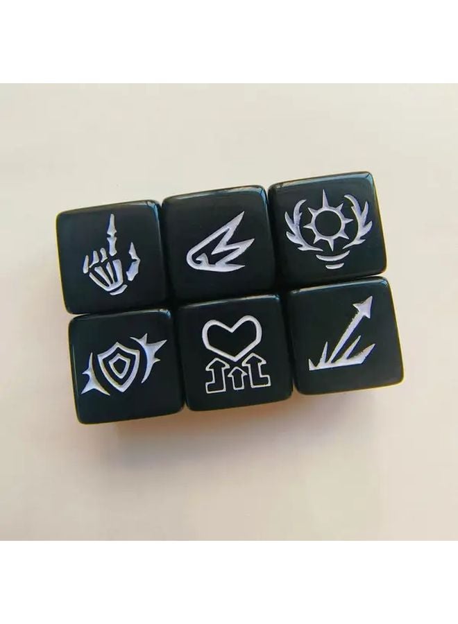 6 قطع من النرد D6 بأنماط كلمات MTG باللونين الأبيض والأسود هدية لحفلات الألعاب - Image 4