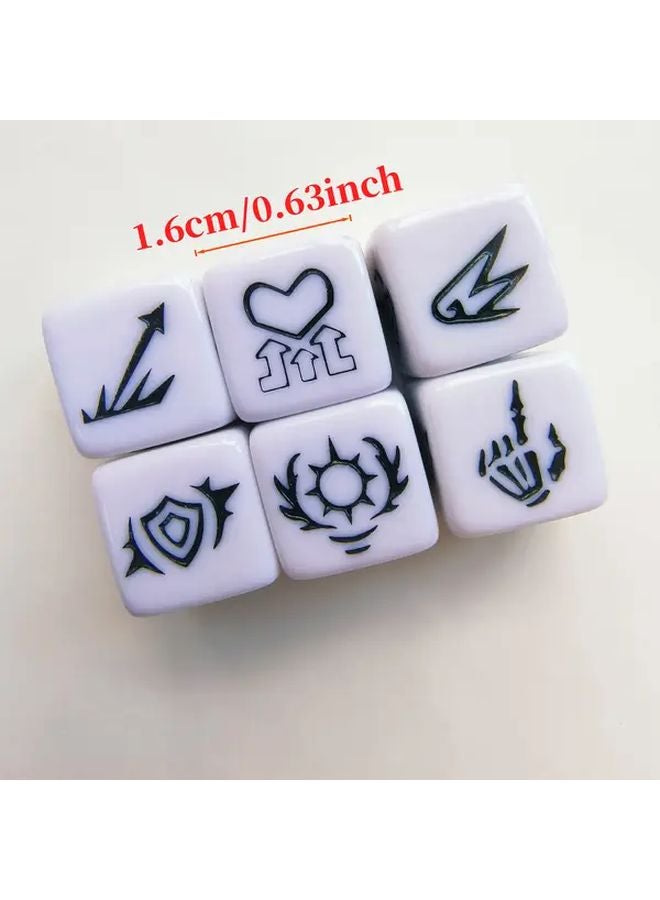 6 قطع من النرد D6 بأنماط كلمات MTG باللونين الأبيض والأسود هدية لحفلات الألعاب - Image 5