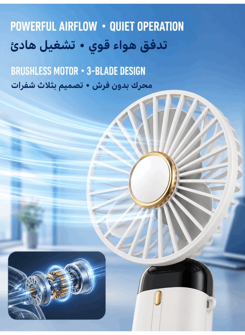 مروحة يدوية محمولة قابلة لإعادة الشحن بخمس سرعات وشاشة LED، متينة للاستخدام في المكتب وغرفة النوم والأنشطة الخارجية والسفر (أبيض) - Image 3