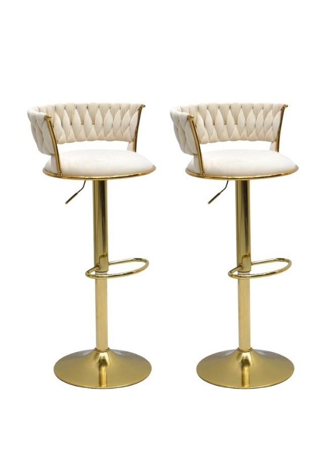 KARNAK Karnak Bar Stools Modern Pu Leather Adjustable Swivel Barstools, Armless & Hydraulic Kitchen Counter Bar Stool Synthetic Leather Extra Height Barstool With Back Set Of 2 Color (White & Golden)  - Image 3