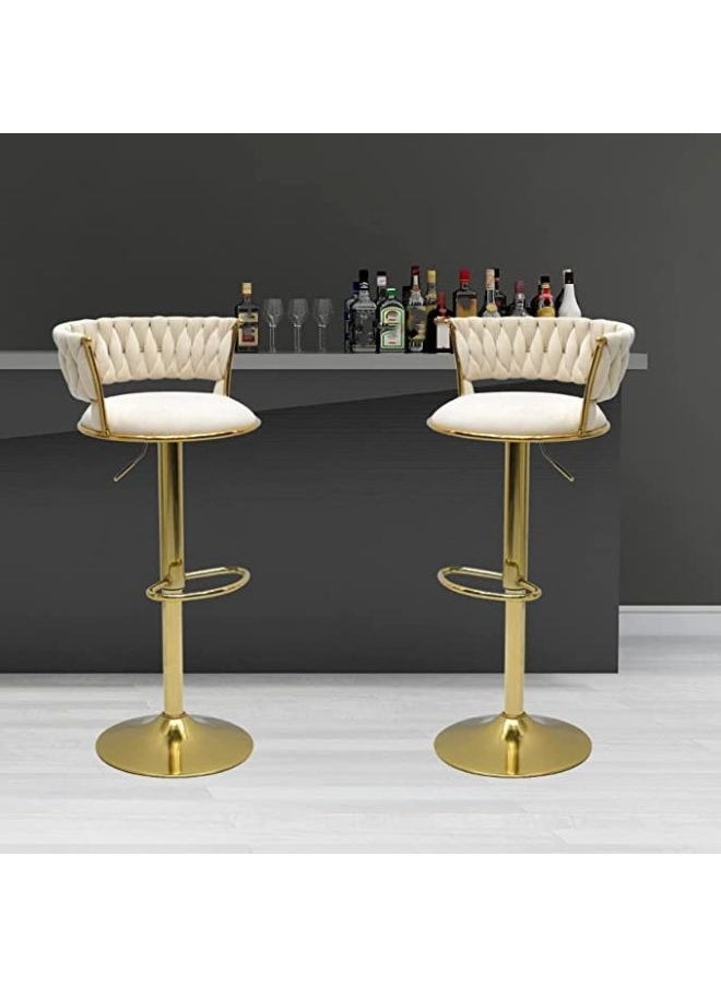 KARNAK Karnak Bar Stools Modern Pu Leather Adjustable Swivel Barstools, Armless & Hydraulic Kitchen Counter Bar Stool Synthetic Leather Extra Height Barstool With Back Set Of 2 Color (White & Golden)  - Image 1
