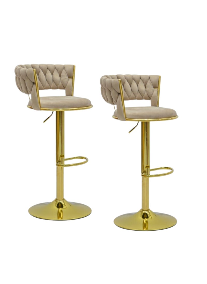 KARNAK Karnak Bar Stools Modern Pu Leather Adjustable Swivel Barstools, Armless & Hydraulic Kitchen Counter Bar Stool Synthetic Leather Extra Height Barstool With Back Set Of 2 Color (White & Golden)  - Image 2