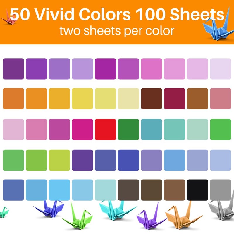 Opret Origami Paper Large, 100 Sheets 4x4 inch / 10x10cm Large Origami Paper 50 Vivid Colors Single Sided for Arts and Crafts Projects - Image 2