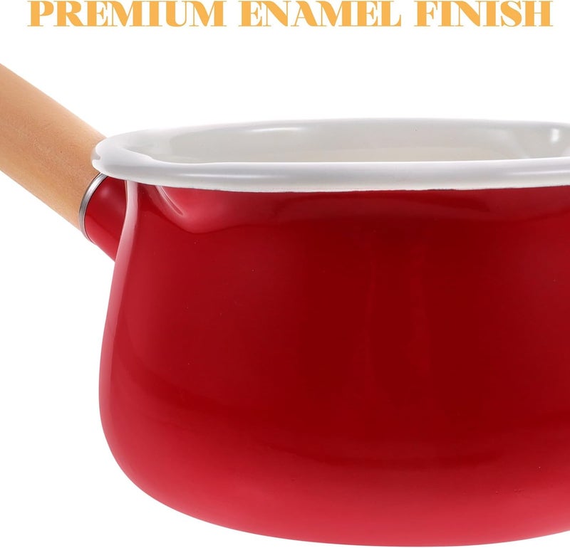 Enamel Small Saucepan 15cm Red Double Spout Milk Heating Pot Multi-function Butter Melting Sauce Pan for Stovetop Cooking - Image 3
