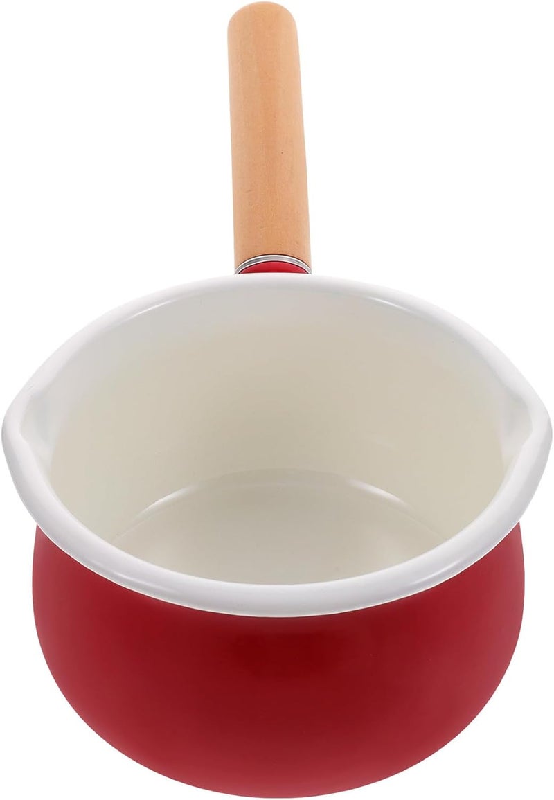 Enamel Small Saucepan 15cm Red Double Spout Milk Heating Pot Multi-function Butter Melting Sauce Pan for Stovetop Cooking - Image 1