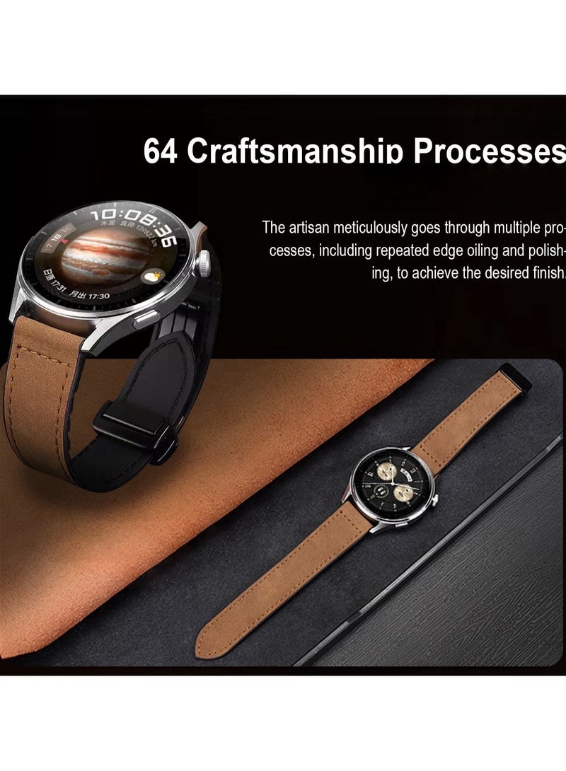 22mm Leather Watch Strap with Magnetic Buckle Design, Compatible with  GT3/4 46mm, GT3 Pro,  Watch 3, GT2e, GT2 Pro, GT2 42/46mm, Samsung Galaxy Watch 3 45mm/Gear S3 - Image 3