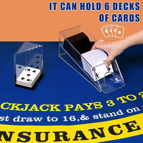 Aoriher Blackjack Game Combo Set, Include Blackjack Layout Felt,Shoe 6 Deck Automatic Card Shuffler Discard Holder Trays and 10 Cut Cards for Casino, Party Night(Blue) - Image 5