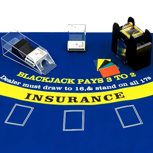 Aoriher Blackjack Game Combo Set, Include Blackjack Layout Felt,Shoe 6 Deck Automatic Card Shuffler Discard Holder Trays and 10 Cut Cards for Casino, Party Night(Blue) - Image 4