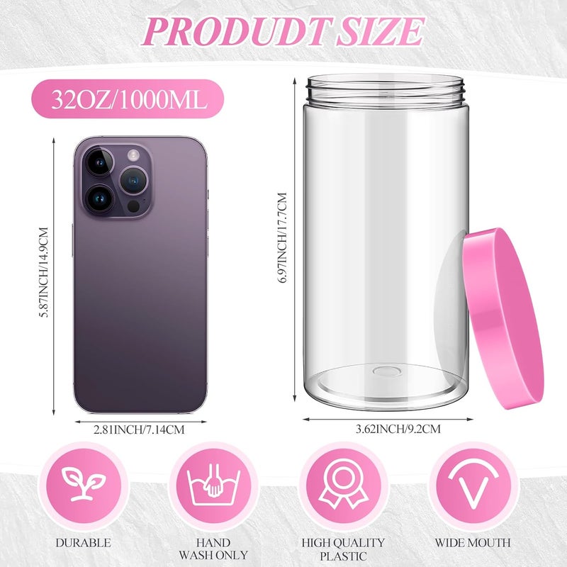 Patelai 4 Pieces Round Wide-mouth Leak Proof Plastic Container Jars with Lids for Travel Storage Makeup Beauty Products Face Creams Oils Salves Ointments DIY Making(32 Ounce,Pink) - Image 2