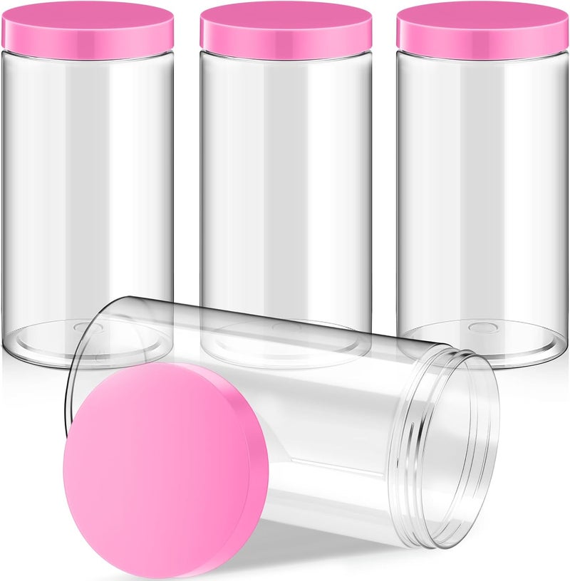 Patelai 4 Pieces Round Wide-mouth Leak Proof Plastic Container Jars with Lids for Travel Storage Makeup Beauty Products Face Creams Oils Salves Ointments DIY Making(32 Ounce,Pink) - Image 1