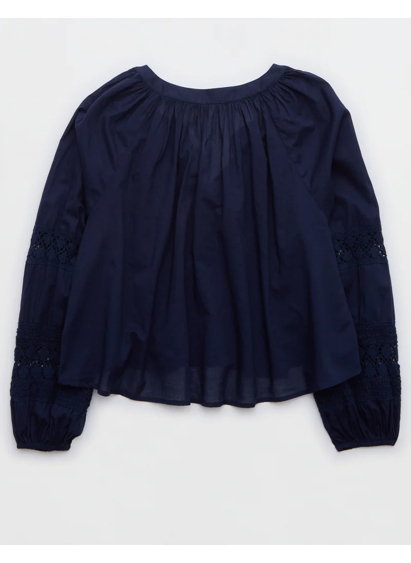 آري من امريكان ايجل Aerie Long Sleeve Crochet Button Down Shirt