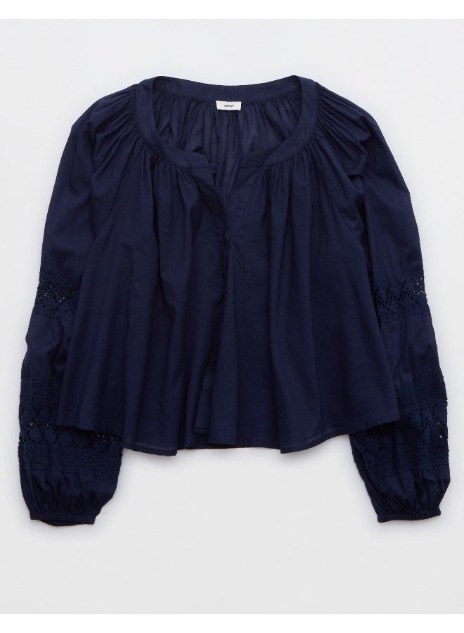 Aerie Long Sleeve Crochet Button Down Shirt - Image 3