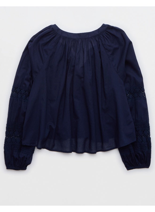 Aerie Long Sleeve Crochet Button Down Shirt - Image 2