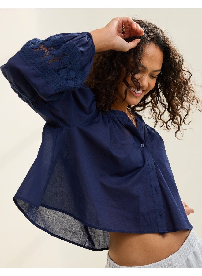 Aerie Long Sleeve Crochet Button Down Shirt - Image 5