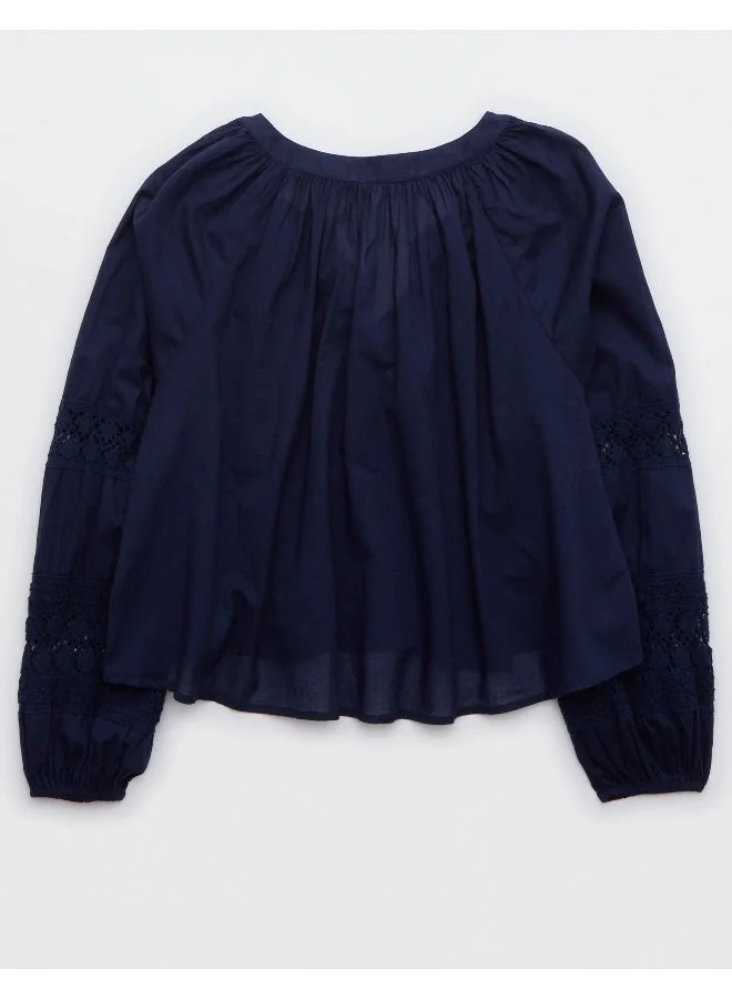 Aerie Aerie Long Sleeve Crochet Button Down Shirt