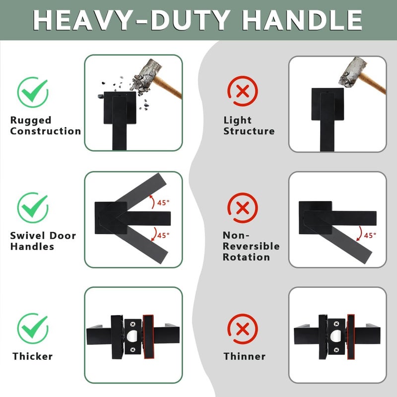 KAMOTA Passage Door Levers, 1 Pack Black Heavy-Duty Door Handles, Square Non-Locking Door Knobs, Right and Left Handed for Closets, Hallways and Conference Rooms - Image 4