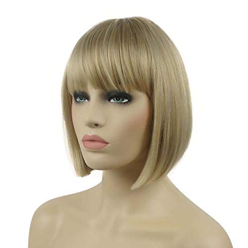 Lydell 8 Straight Short Bob Hair Flat Bangs Cute Central Dot Skin Top Heat Resistant Synthetic Wigs 15BT613 Blonde Mix - Image 5