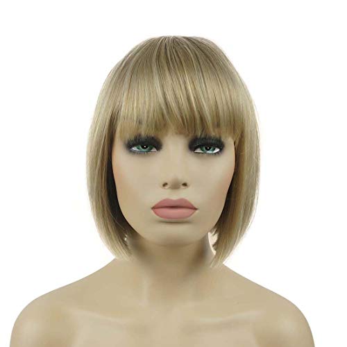 Lydell 8 Straight Short Bob Hair Flat Bangs Cute Central Dot Skin Top Heat Resistant Synthetic Wigs 15BT613 Blonde Mix - Image 2