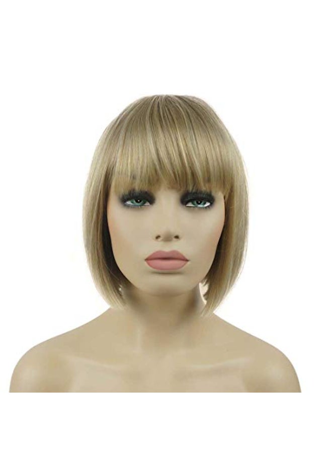 Lydell 8 Straight Short Bob Hair Flat Bangs Cute Central Dot Skin Top Heat Resistant Synthetic Wigs 15BT613 Blonde Mix - Image 1