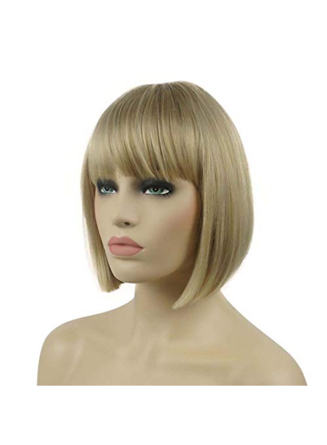 Lydell 8 Straight Short Bob Hair Flat Bangs Cute Central Dot Skin Top Heat Resistant Synthetic Wigs 15BT613 Blonde Mix - Image 4